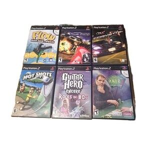6 PlayStation 2 Guitar Hero Poker Flow Golf Corvette Power Drome Video Game Lot